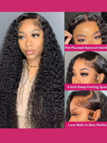 Black curly 13x6 40 inch hd lace frontal wig deep water wave human hair 100%